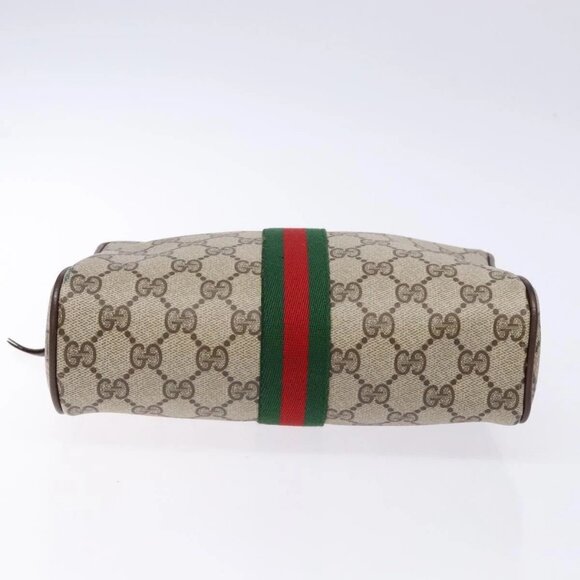 GUCCI GG Supreme Web Sherry Line Clutch Bag PVC Beige Auth - Picture 6 of 16